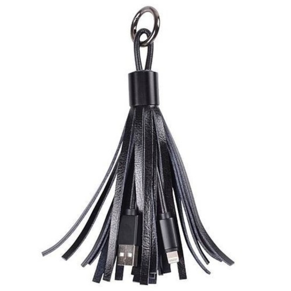 (3 PACK) Black Leather Tassel Keychain iPhone iPad Lightning USB Cable - Picture 7 of 7